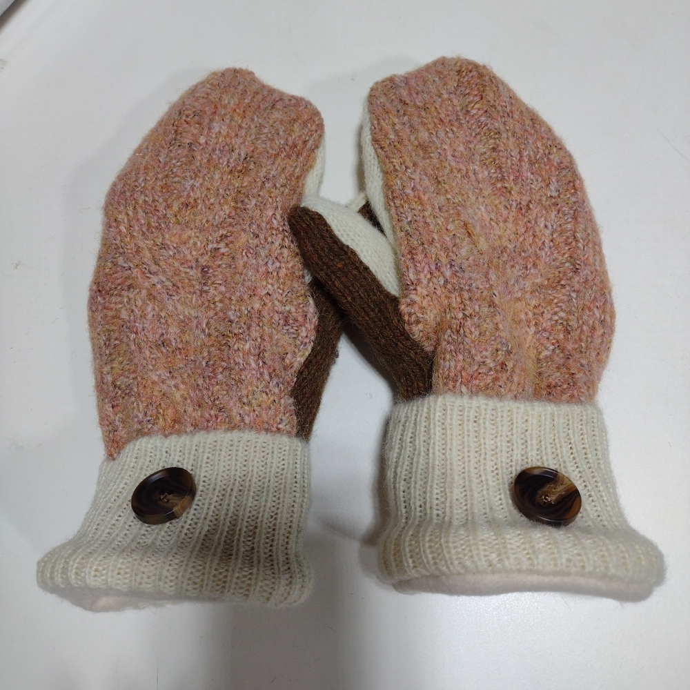 Homemade wool sweater mittens woth blizzard fleece lining